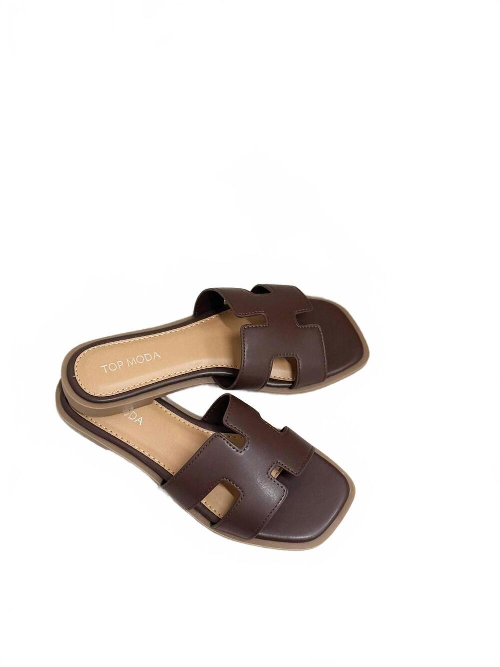NEW TOP MODA women's chic h cut slides in chocolate
